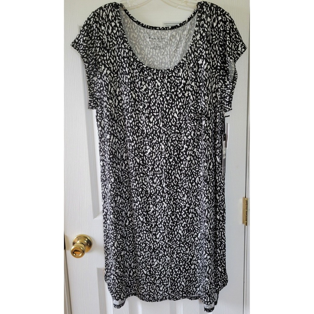 Nicole Miller Dress Size XL Tee Shirt Black White Splatter Print Stretch